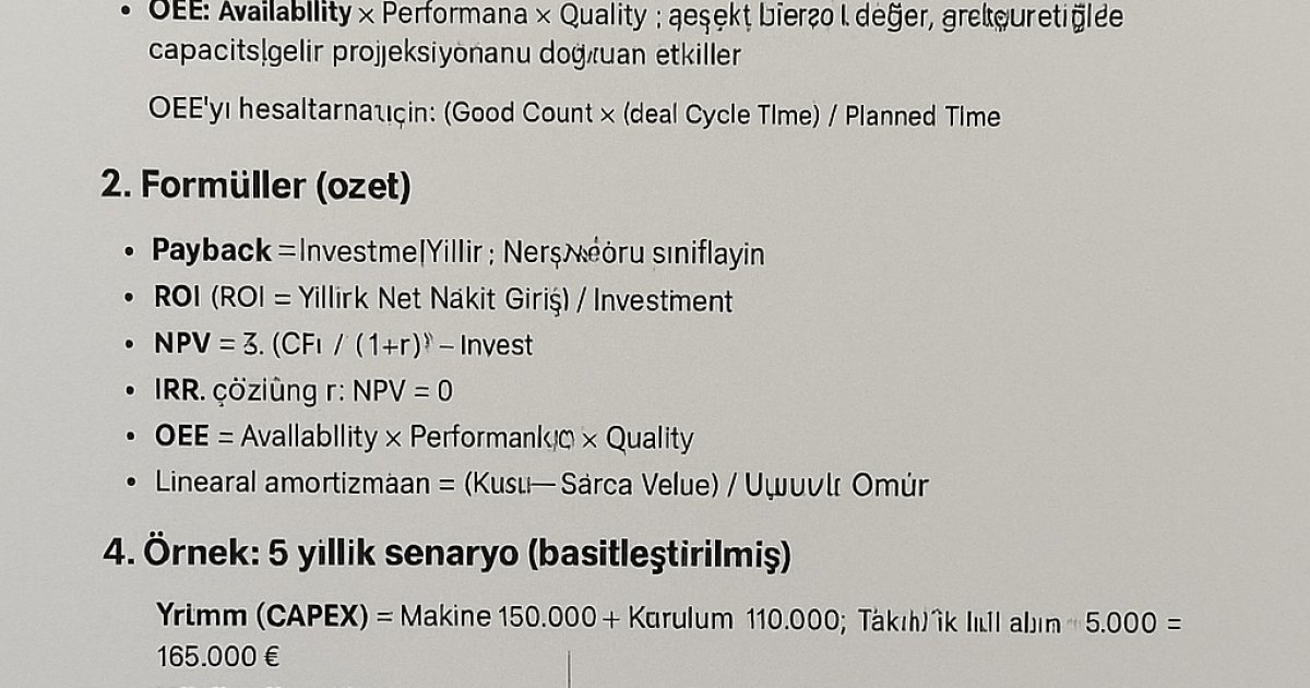 CNC Yatırımında ROI, Geri Dönüş ve NPV Hesapları